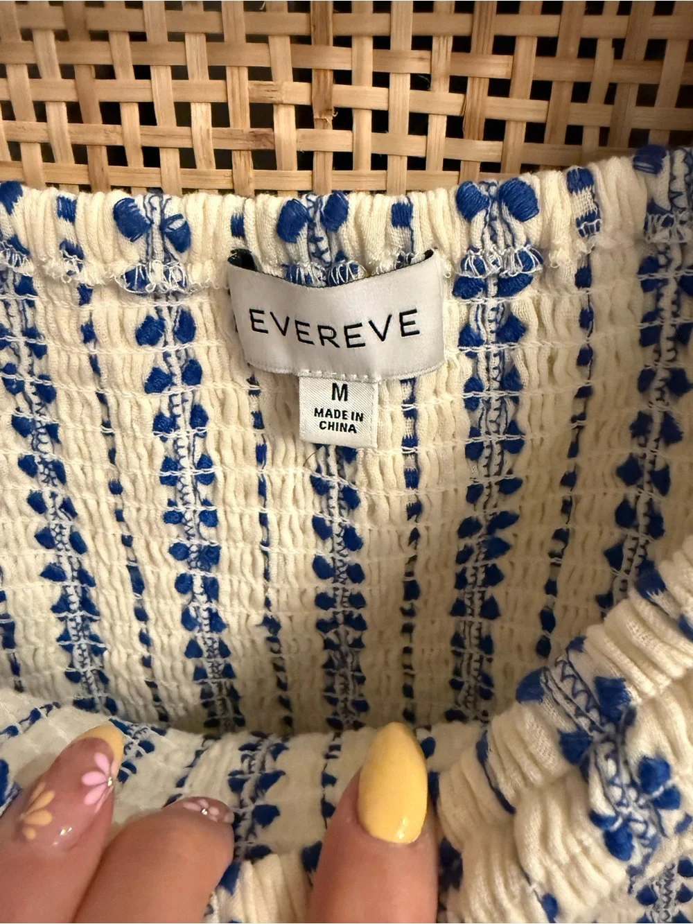 Evereve Cream Top with Blue Stripe & Dot Print - Picture 2 of 7